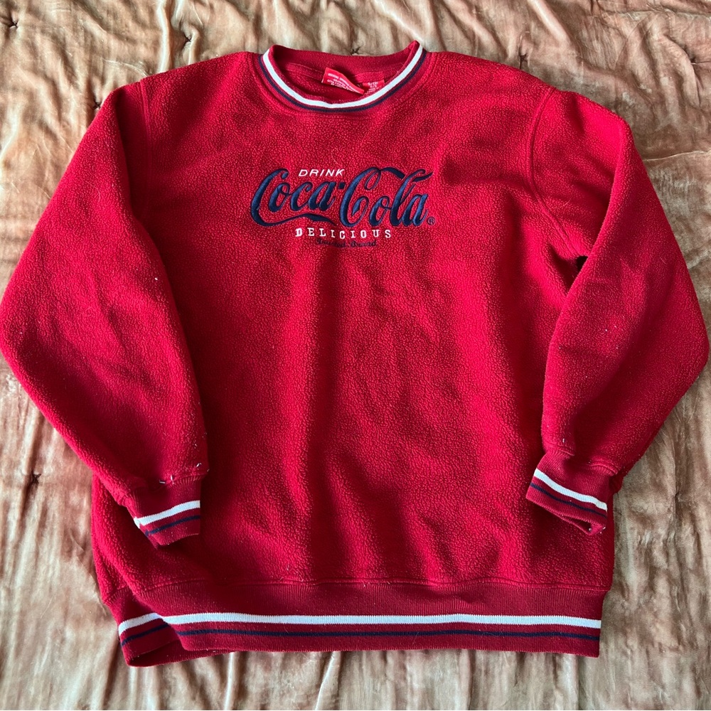 Coca Cola red and blue fleece crewneck sweatshirt